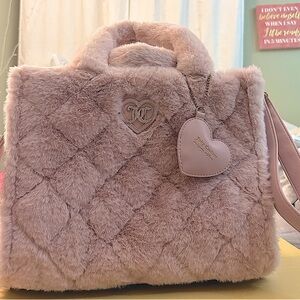 Authentic Juicy Couture Pink Quilted Faux Fur medium Tote Bag